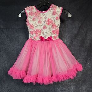 Popatu Pink and White Floral Kids Dress